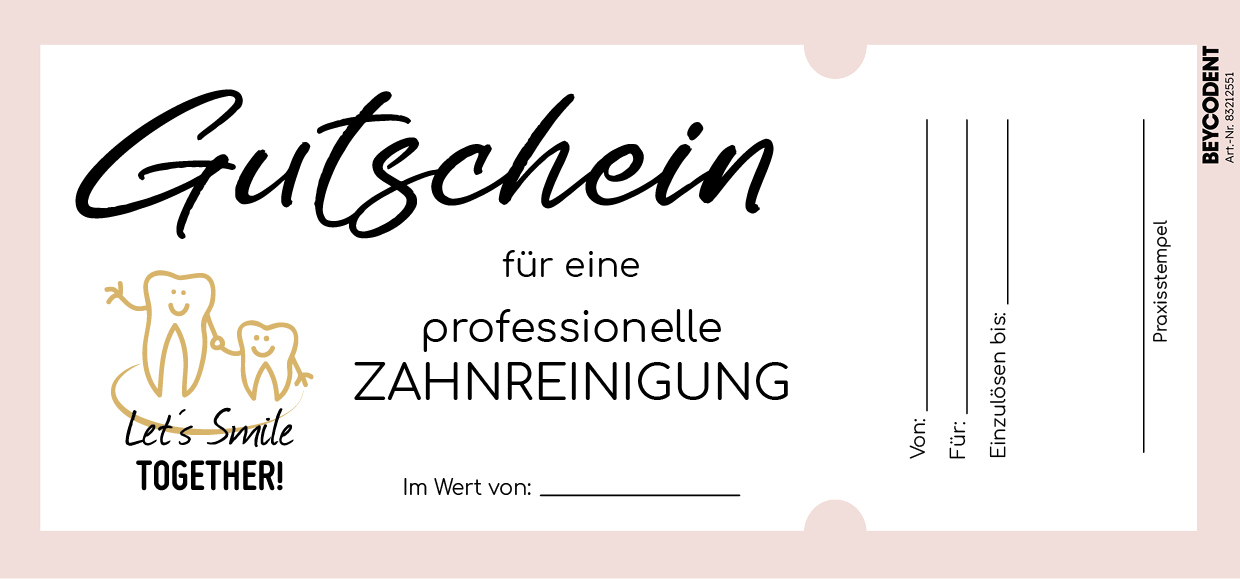 Gutschein rosa "Professionelle Zahnreinigung"