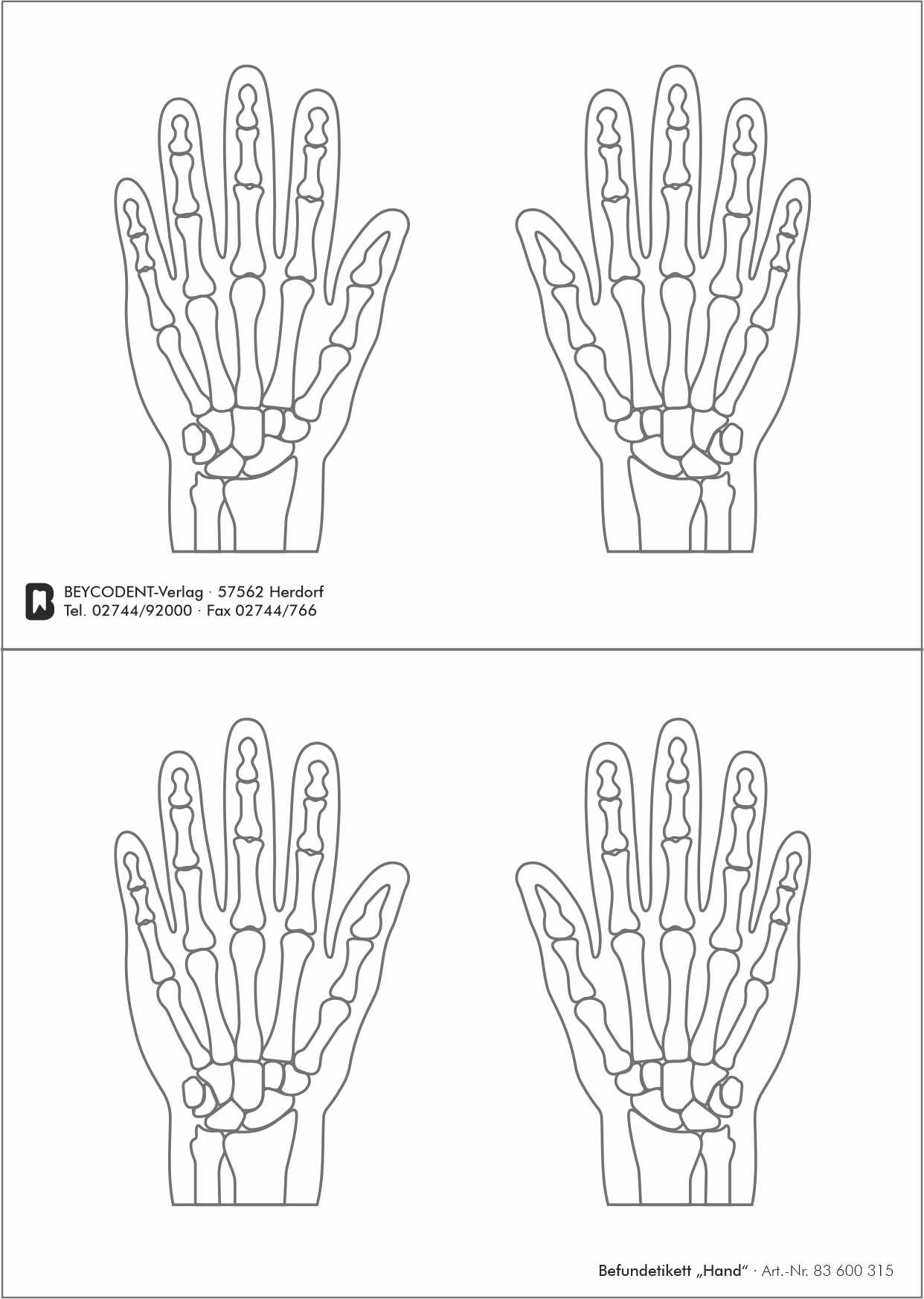 Befundetikett "Hand"