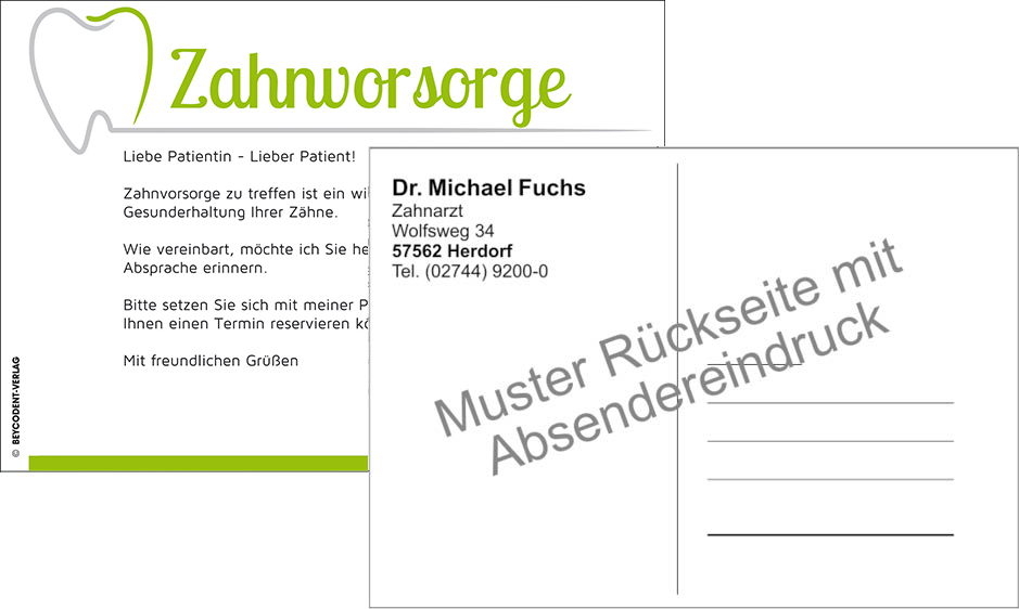 Zahnvorsorgekarte mit Praxiseindruck