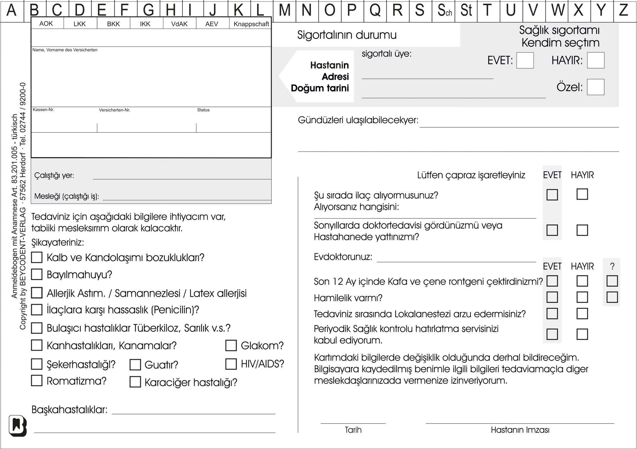 Anmeldebogen-Anamnesebogen A5 DSGVO Einwilligung