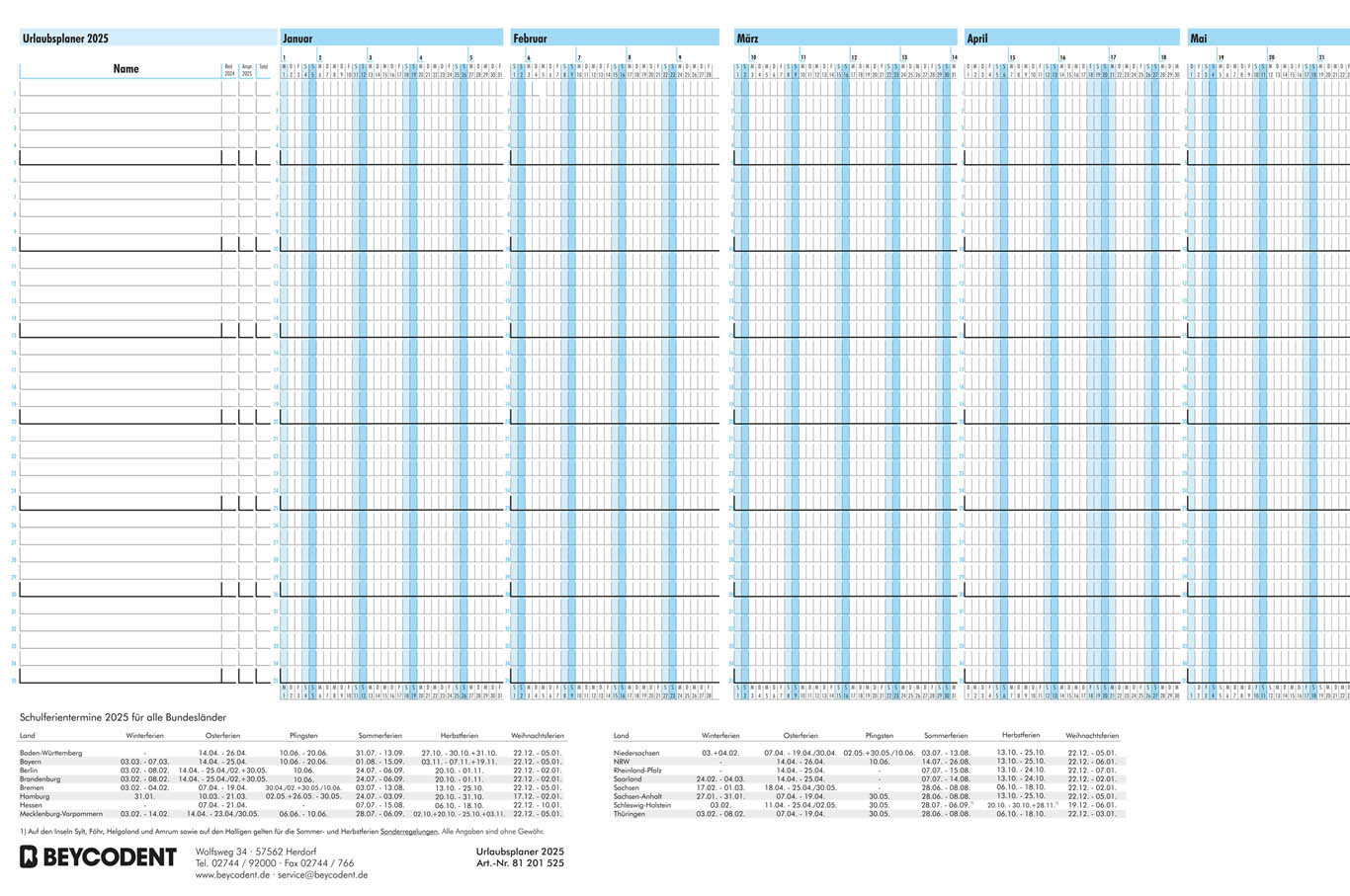 Urlaubsplaner BEYCODENT 2025