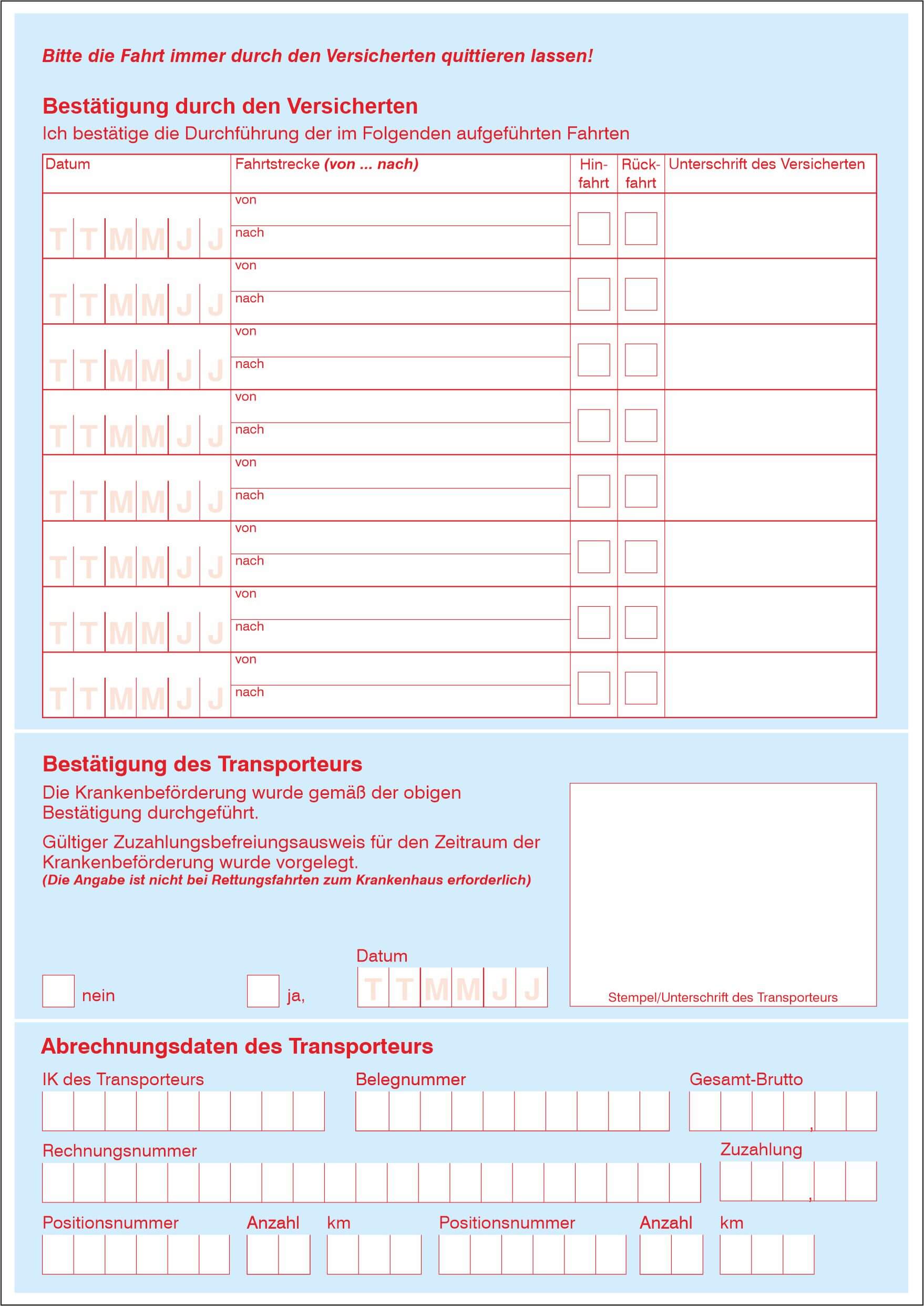 Formular Verordnung Krankenbeförderung