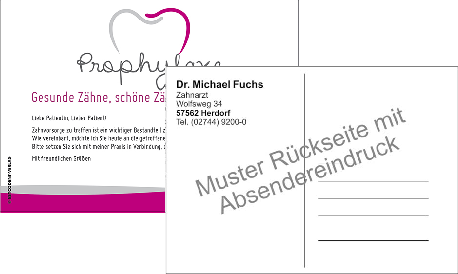 Zahnvorsorgekarte mit Praxiseindruck