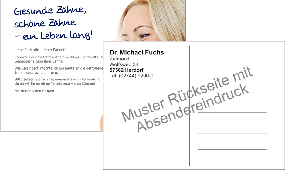 Zahnvorsorgekarte mit Praxiseindruck