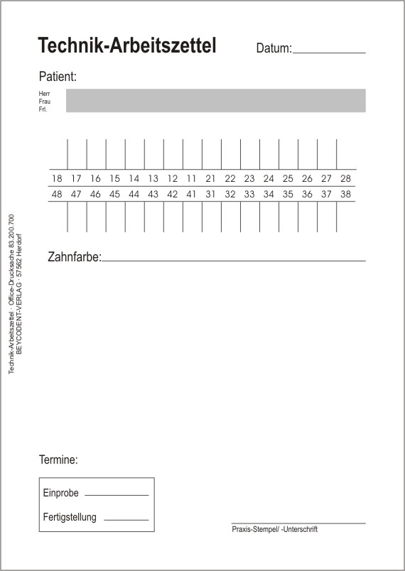 Technik-Arbeitszettel, 1-fach