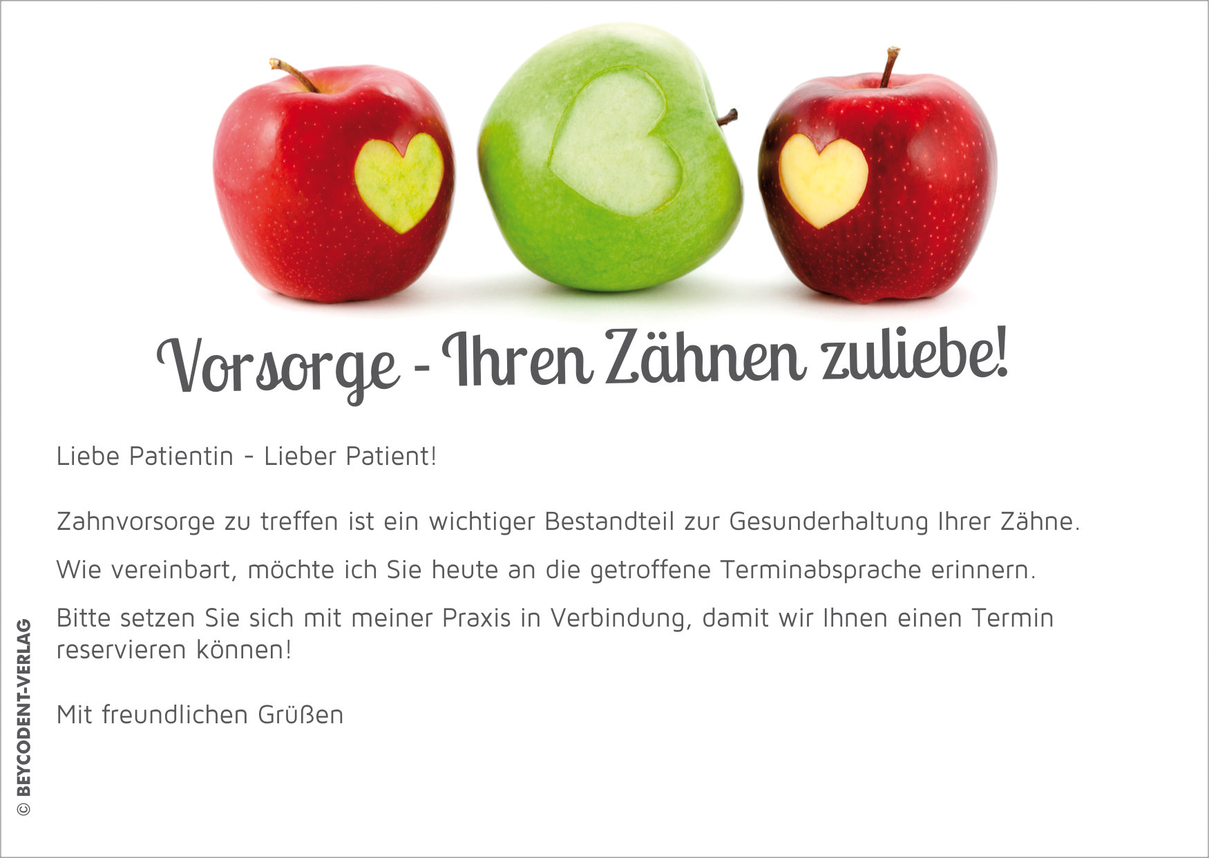 Zahnvorsorgekarte - Motiv: Äpfel mit Herz