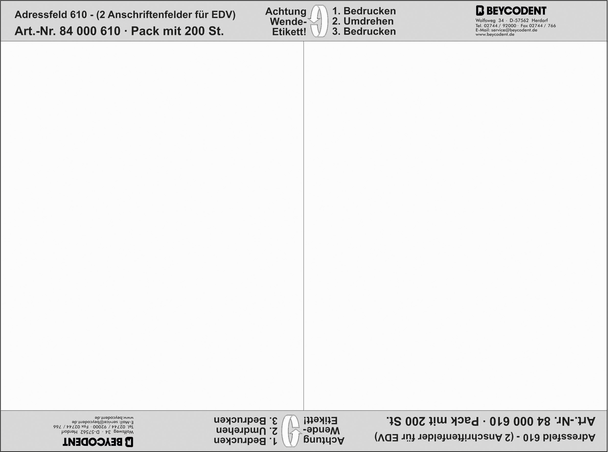 Adressfeld Typ 610, weiß blanko,200 Stück Pack je 2 Etiketten