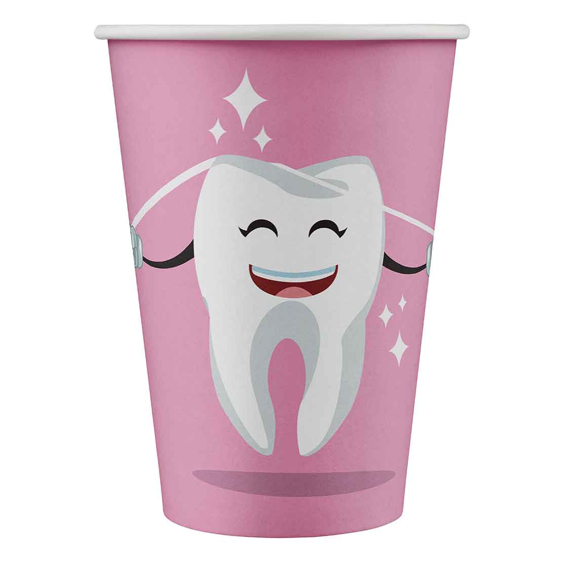 Mundspülbecher Hartpapier, recyclebar, Zahndesign rosa, 180ml