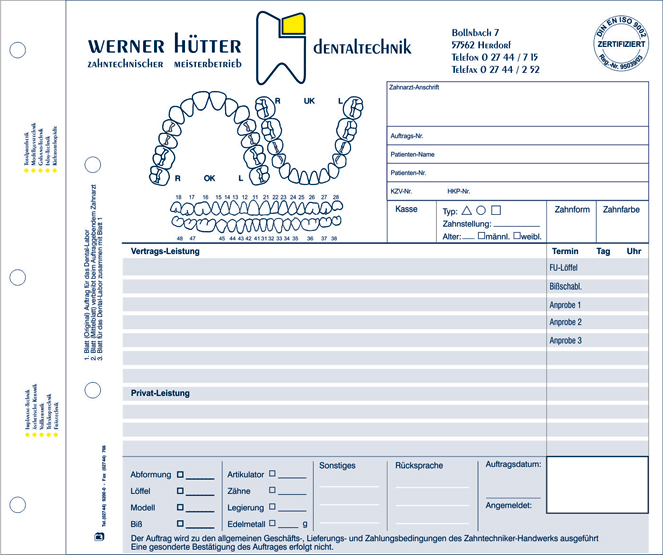 Laborauftragssatz individuell mit Eindruck