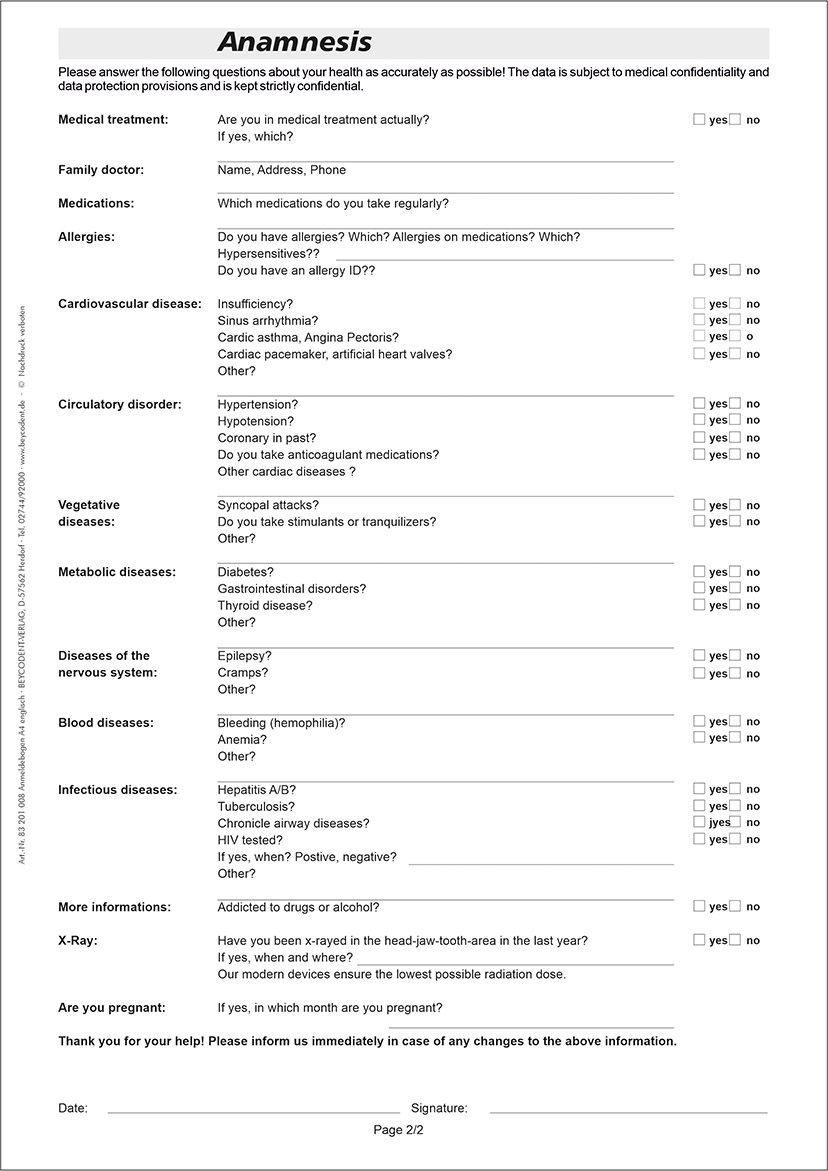 Anmeldebogen-Anamnesebogen, A4 - DSGVO Datenschutz