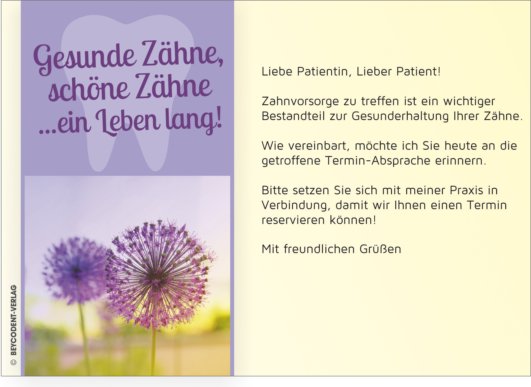 Zahnvorsorgekarte - Motiv: Blume lila