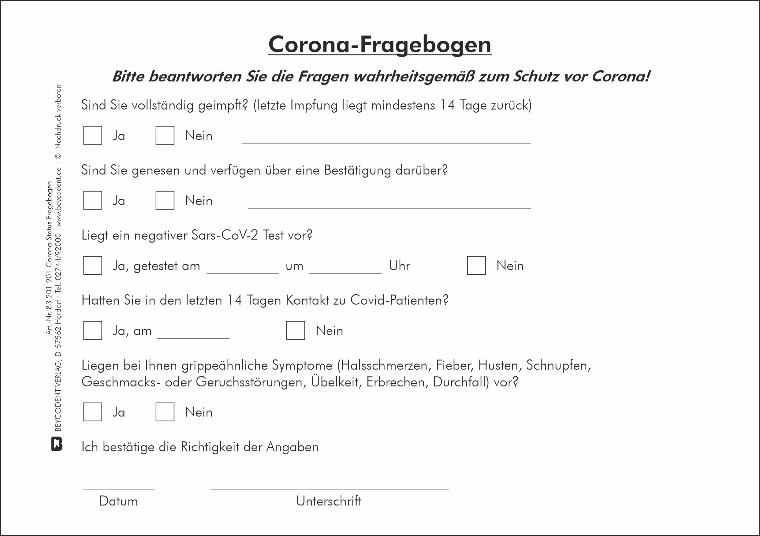 Covid-Status Fragebogen
