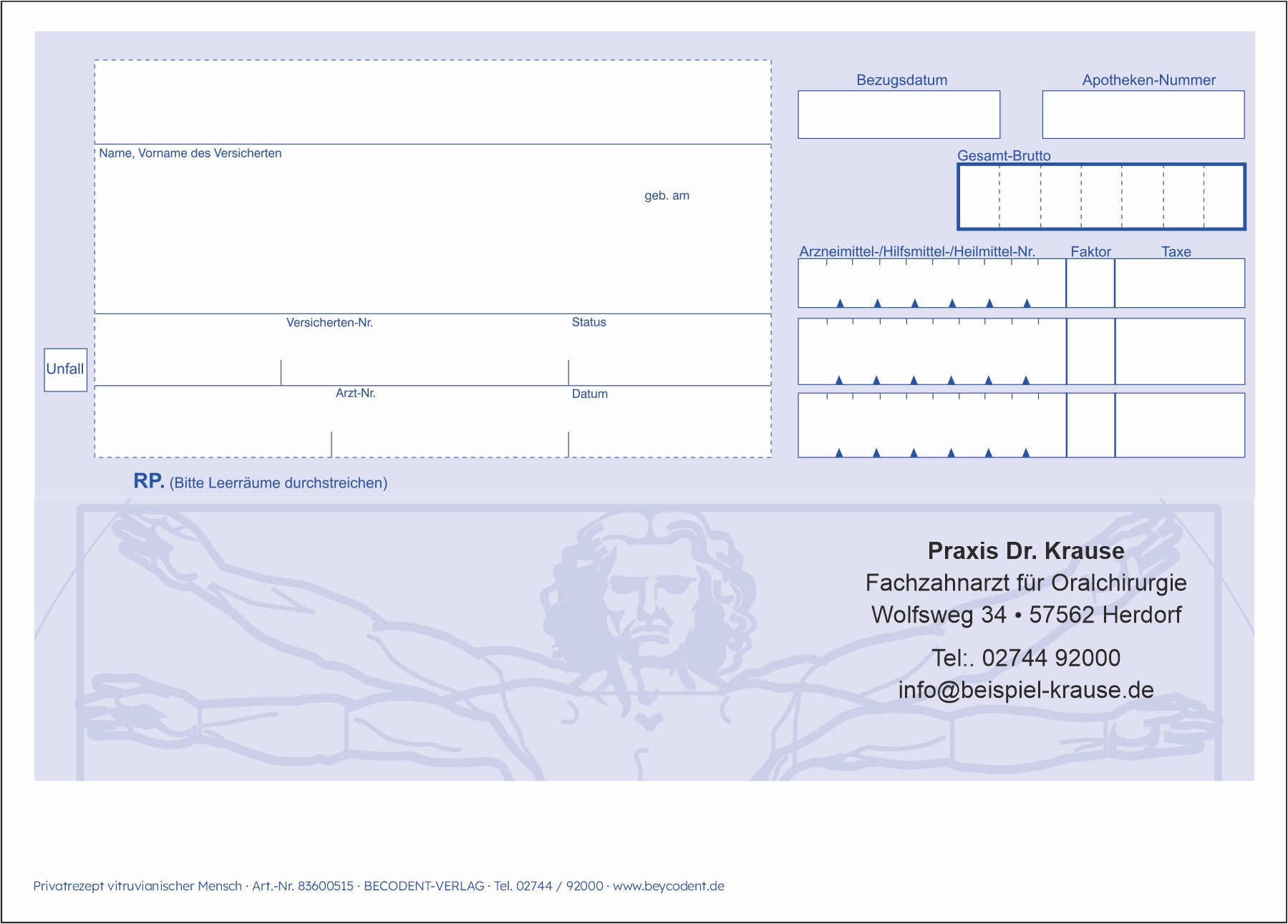Privatrezept vitruvianischer Mensch mit Praxiseindruck, ungeblockt
