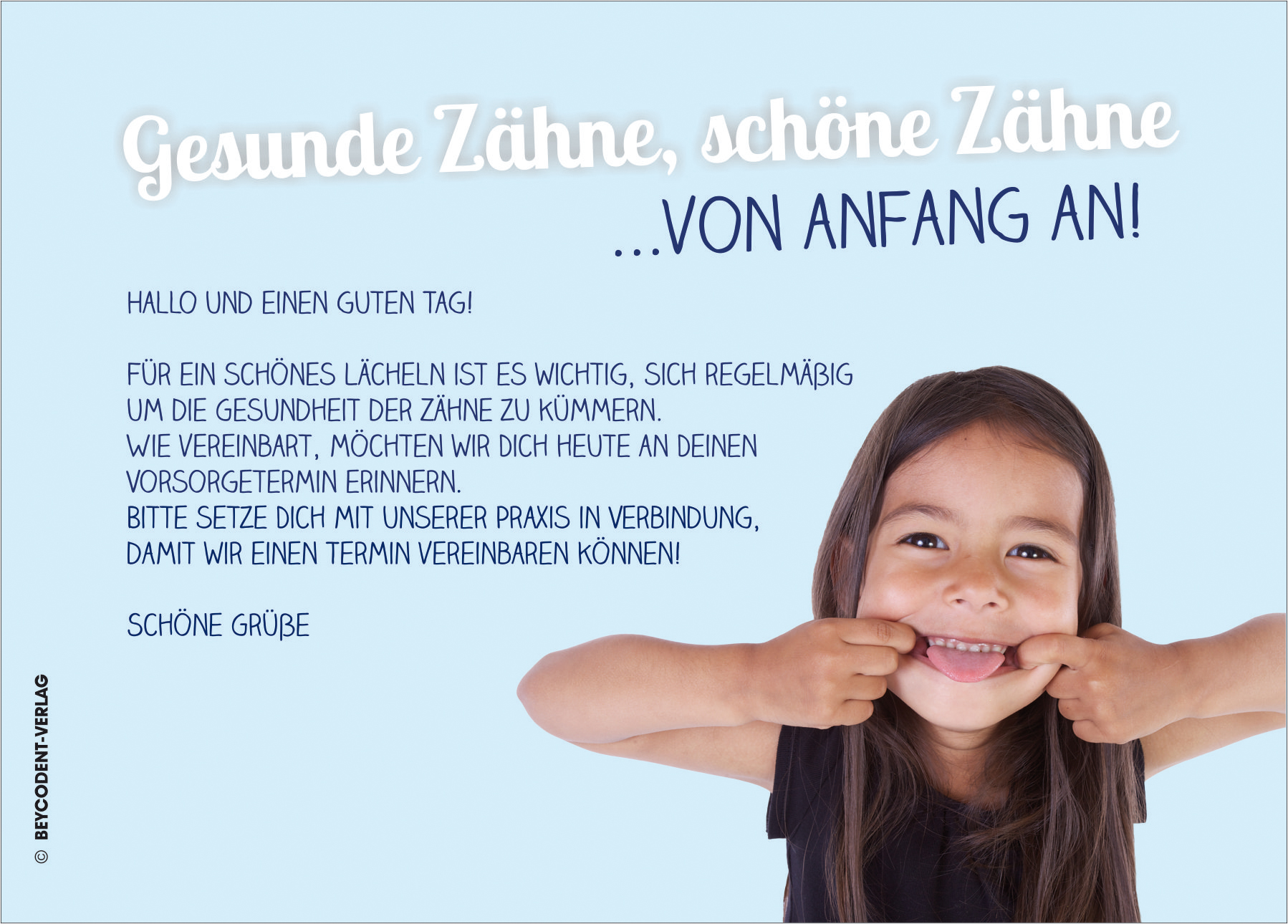 Zahnvorsorgekarte - Motiv: Mädchen