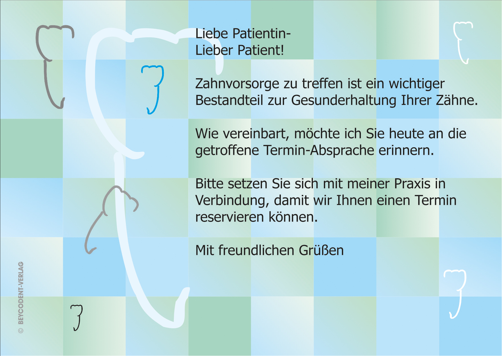 Zahnvorsorgekarte - Motiv: Karierter Zahn