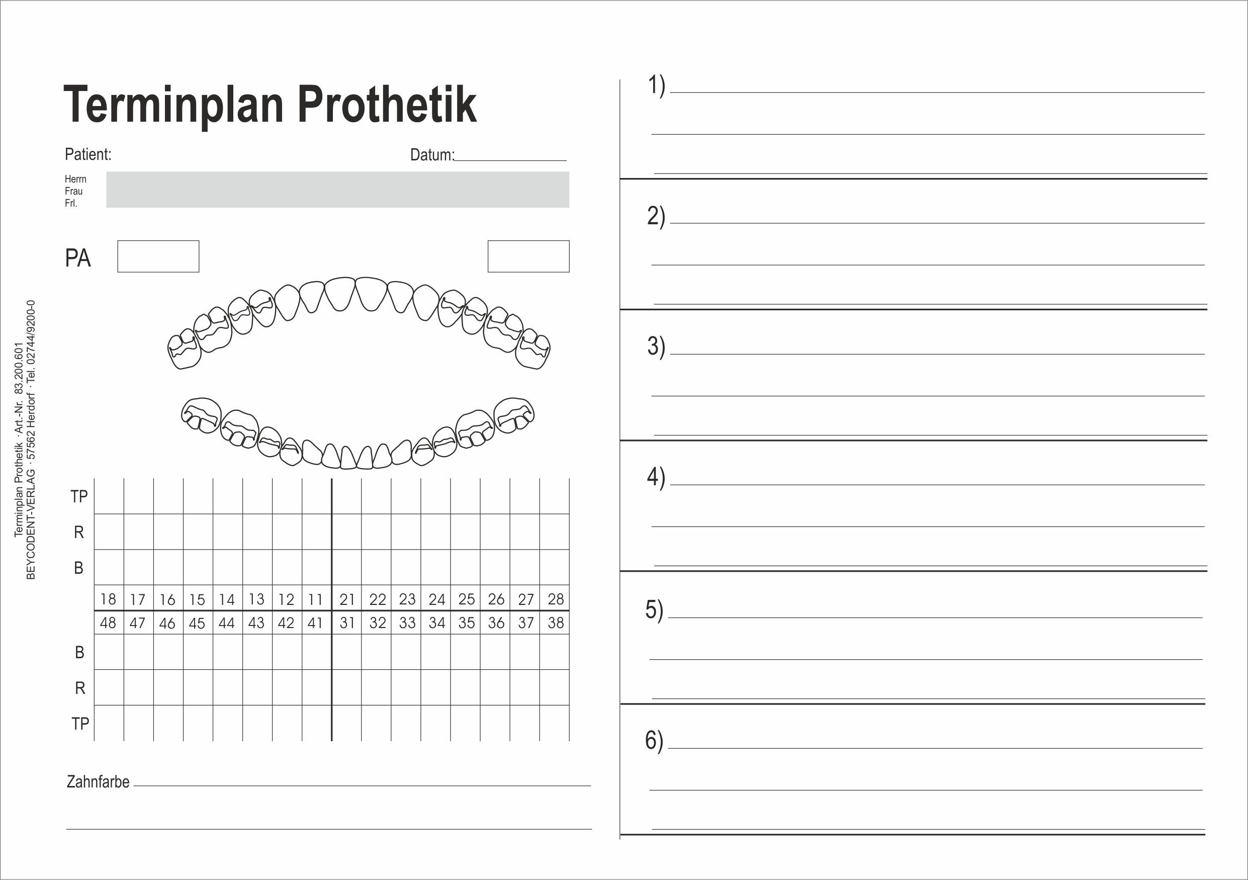 Terminplan Prothetik, 100 Blatt
