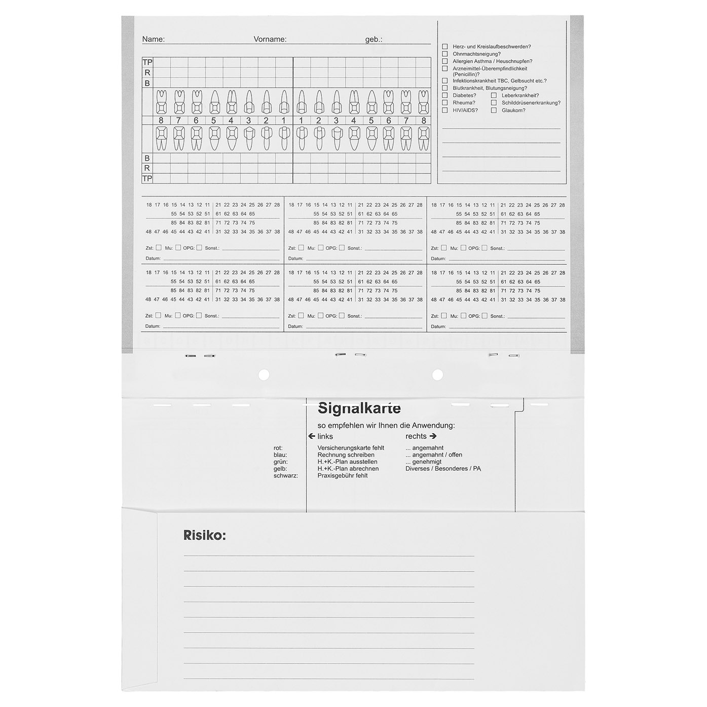 Karteimappe A5/D70 ohne Heftzunge, Zahnarztkartei