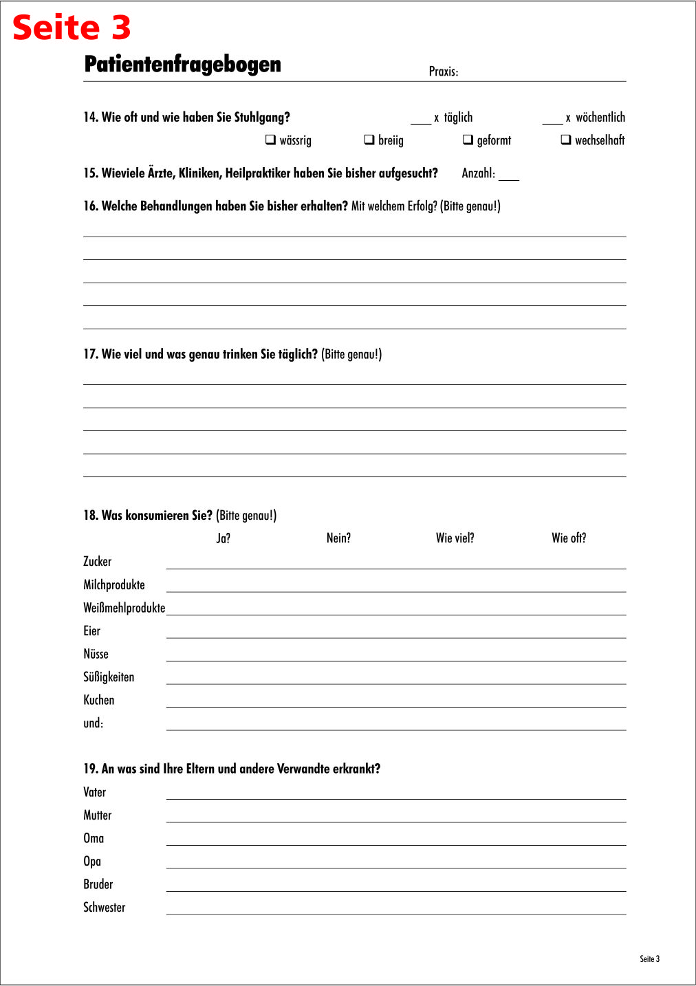 Patientenfragebogen A4, 4-Seitig