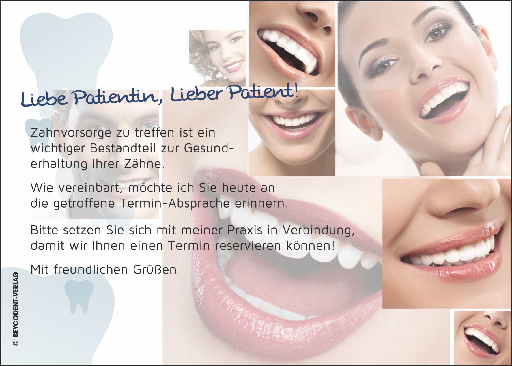 Zahnvorsorgekarte - Motiv: Lächeln