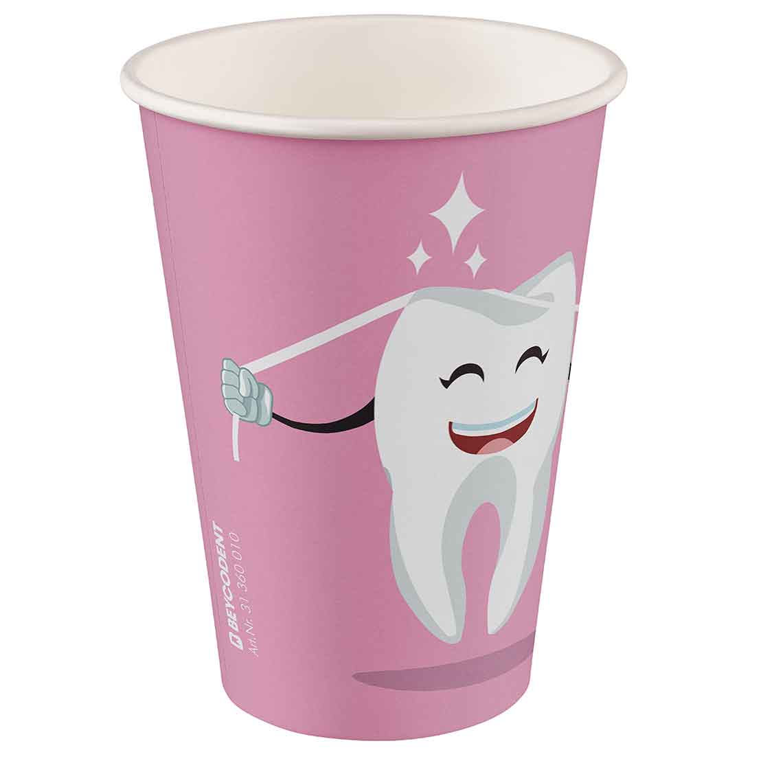 Mundspülbecher Hartpapier, recyclebar, Zahndesign rosa, 180ml