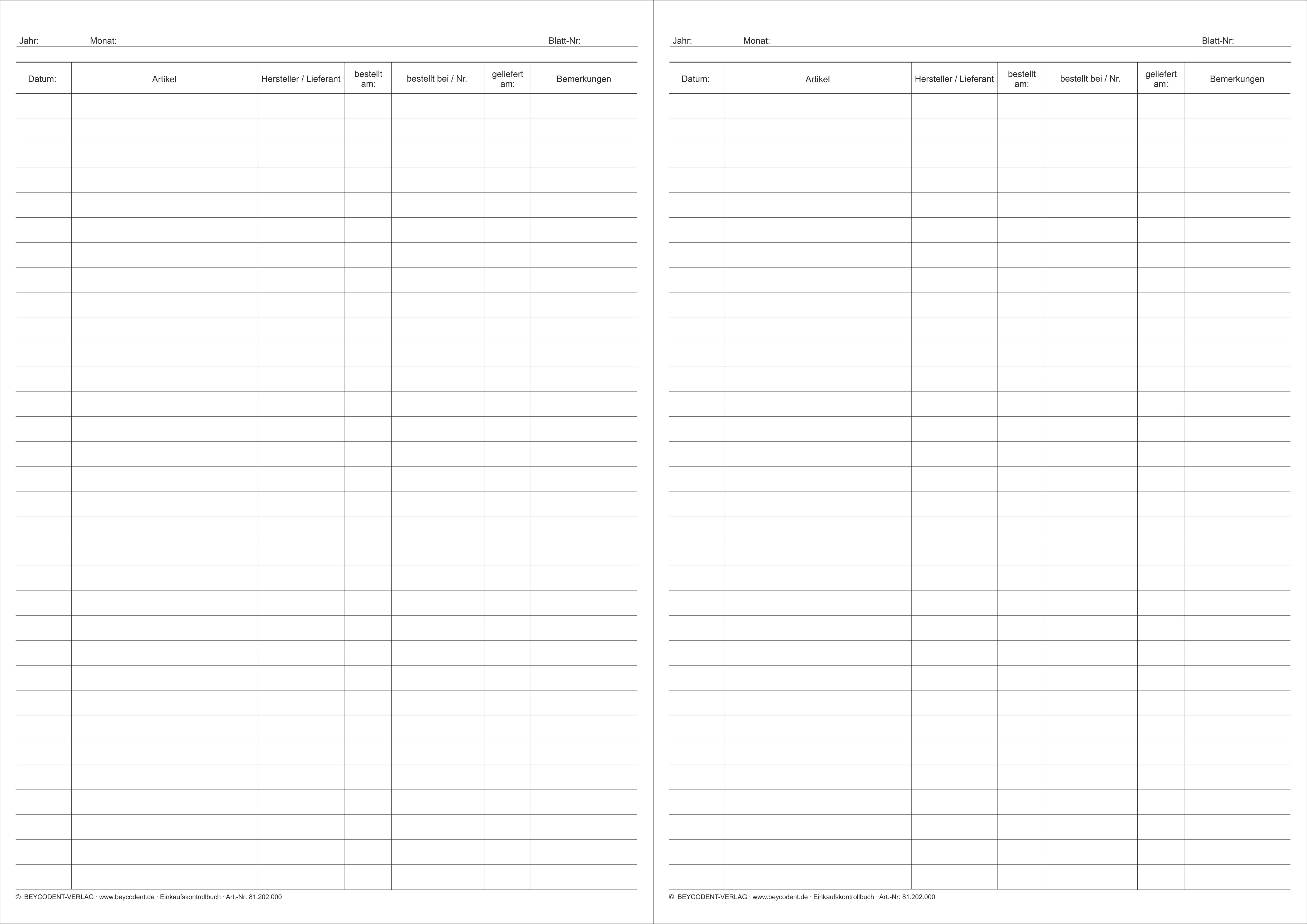 Einkaufskontrollbuch - Materialkontrollbuch