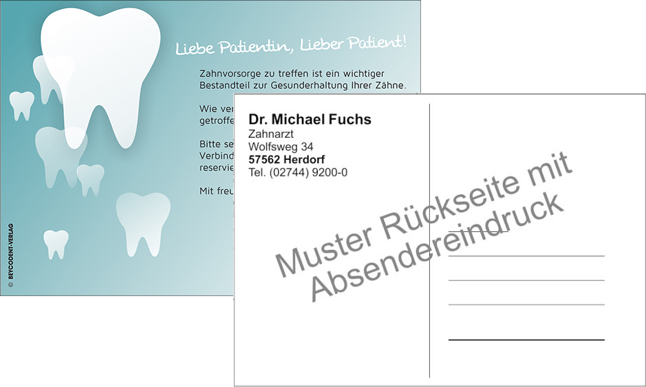 Zahnvorsorgekarte mit Praxiseindruck