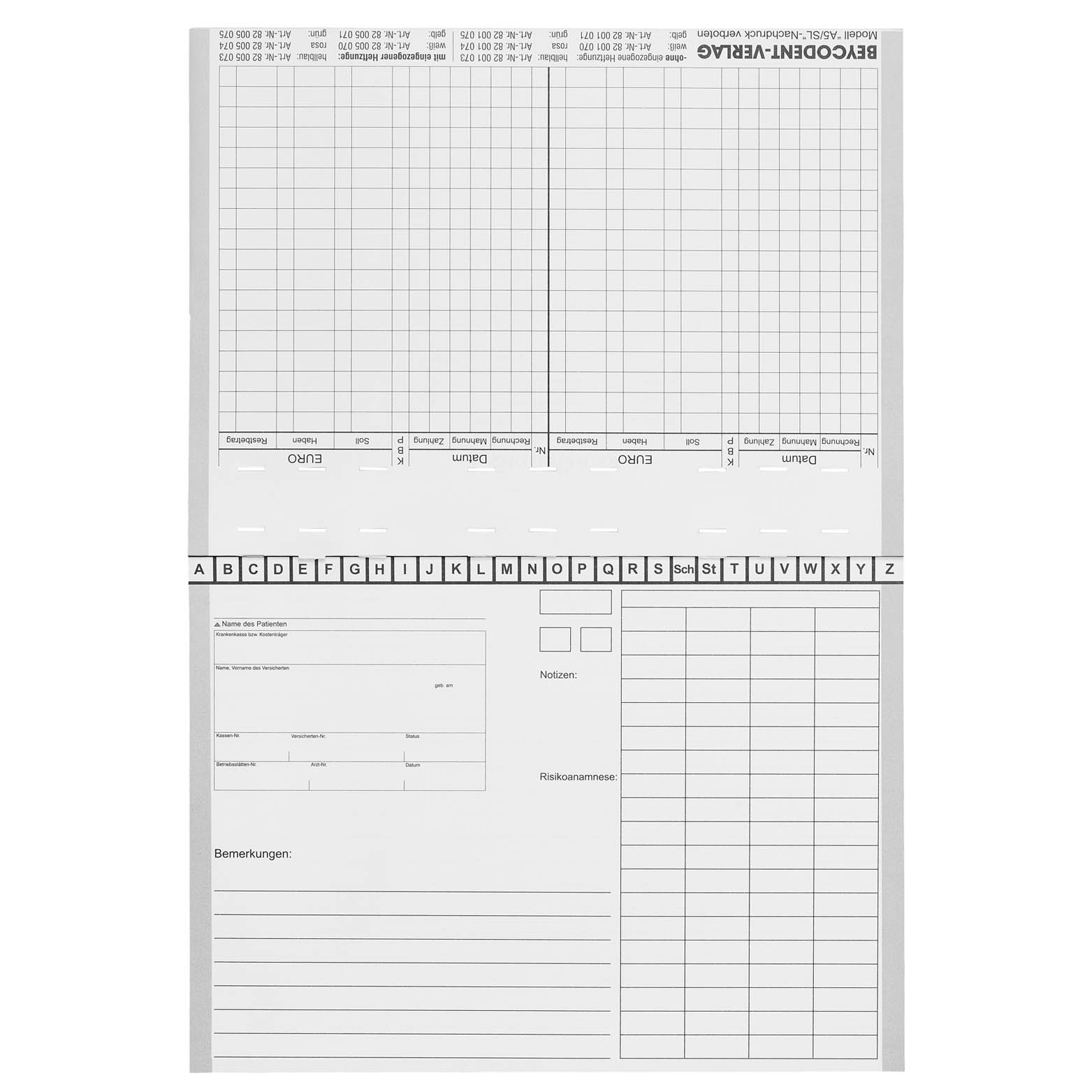 Karteimappe A5/D70 ohne Heftzunge, Zahnarztkartei