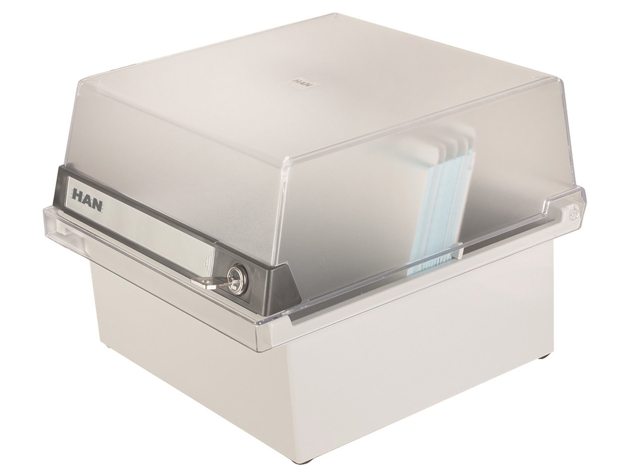 Karteikasten mit Deckel und Schloss DIN A5 quer inkl. 1 Stützplatte mit Sichtreiter