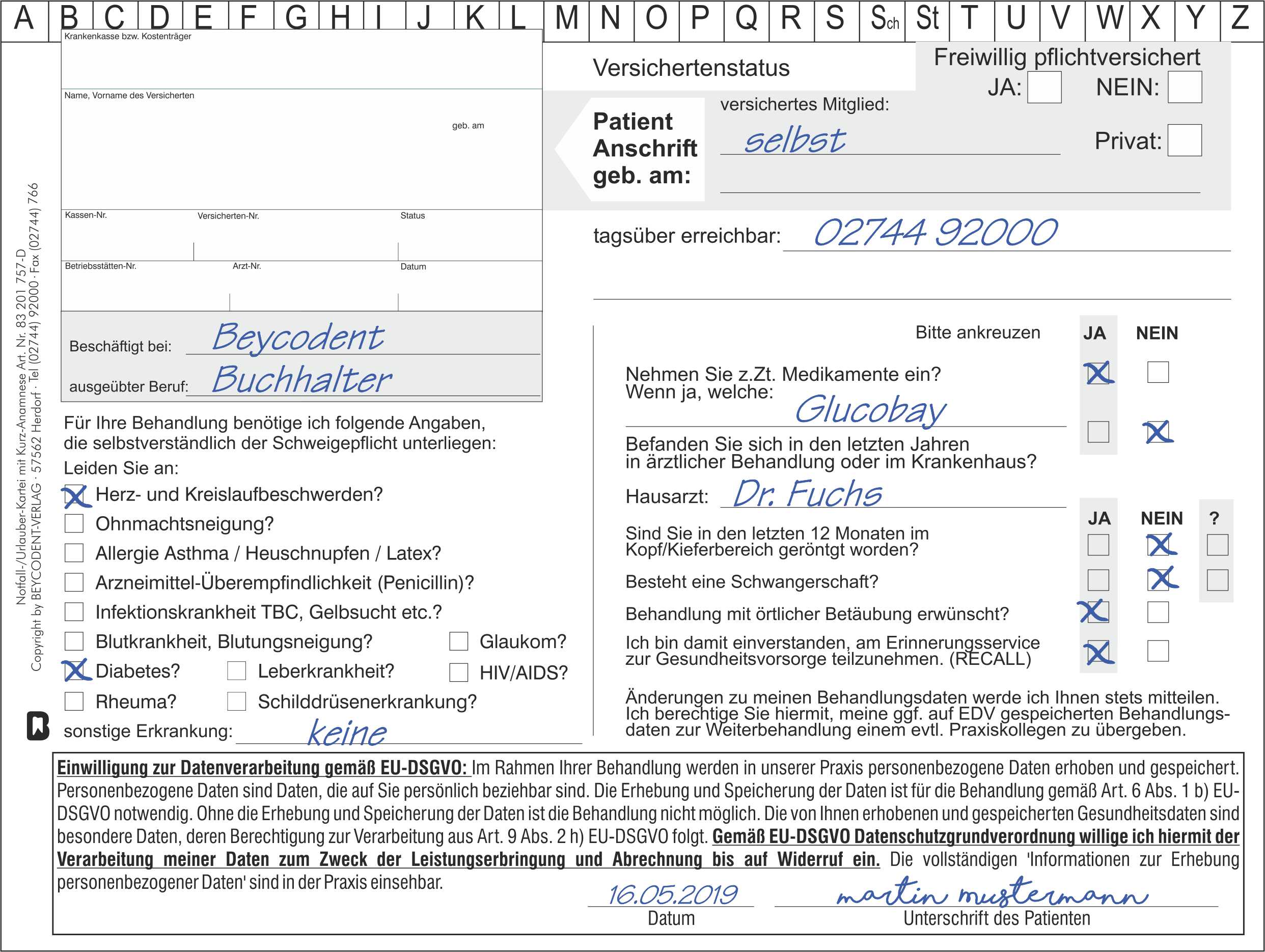 Notfall-/Urlauberkartei mit DSGVO